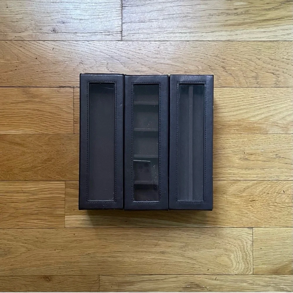 brown The Container Store faux leather organizers (set of 6)